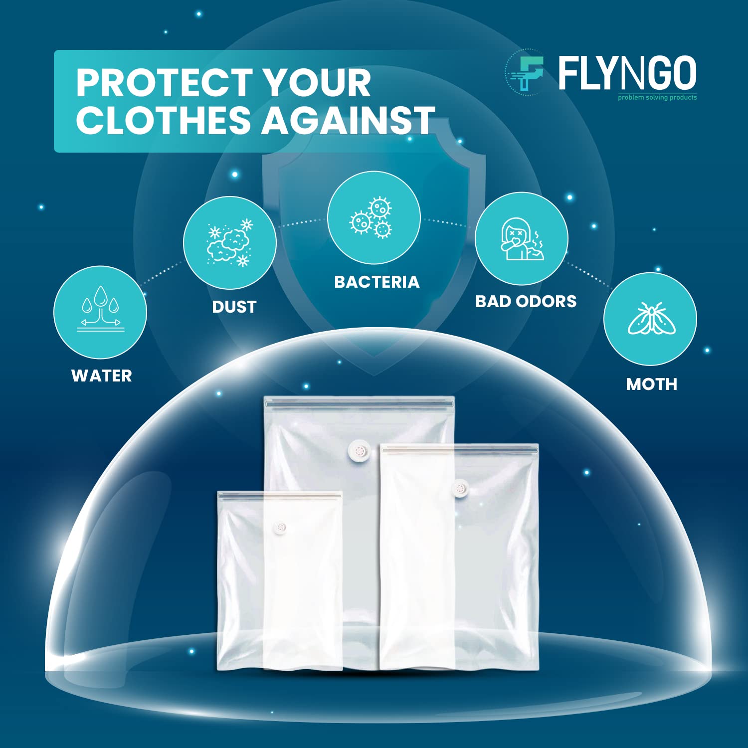 Flyngo Polypropylene Reusable Ziplock Vacuum Storage Space Saver Bags For Clothes With Travel Hand Pump-(Large-Pack Of 3(60Cmx80